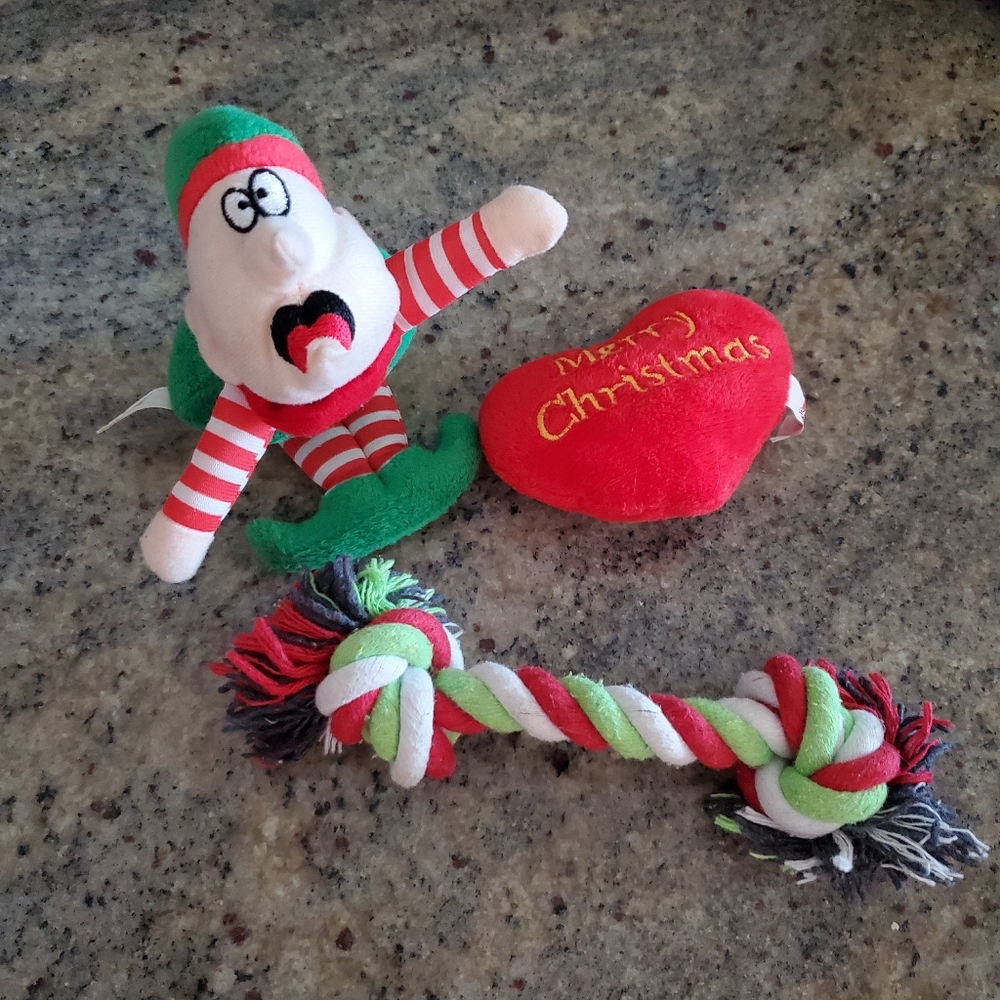 Bundle of 3 Dog Chew Squeak Toys‎ Red and Green